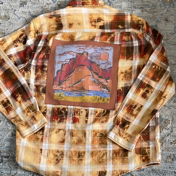 Handmade Other - Flannel Plaid Shirt with Mountain Graphic Design